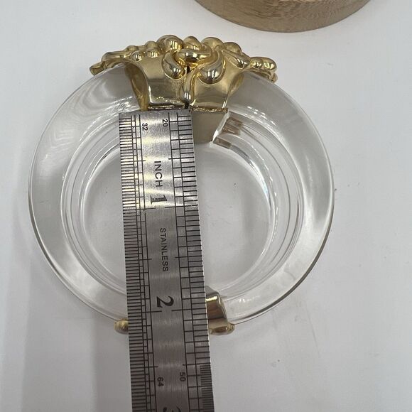 Vintage Inna Cytrine Heavy Lucite And Gold Tone Swirl Bangle Bracelet Chunky Big - Picture 12 of 14